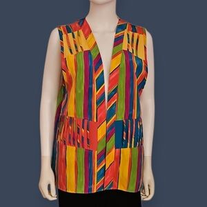 Vtg JO HARDIN 1980s Colorful Rainbow Striped Open Front Vest